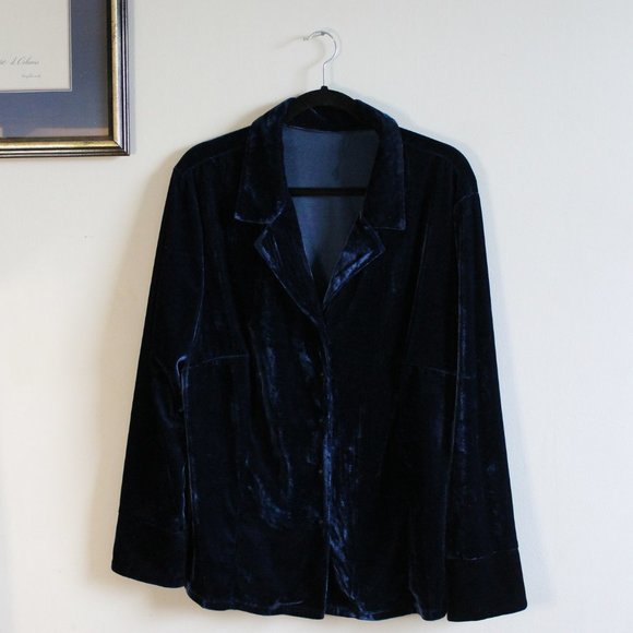 90s Vintage Jessics (Sears) Navy Velour Blazer XXL - Picture 3 of 5
